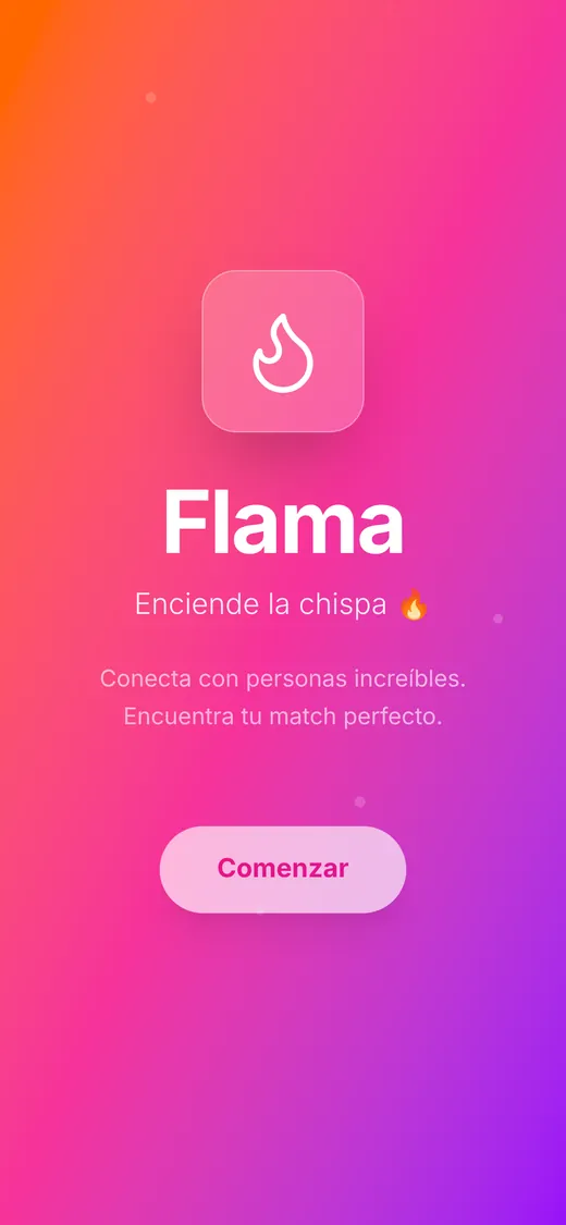 Pantalla de bienvenida de Flama